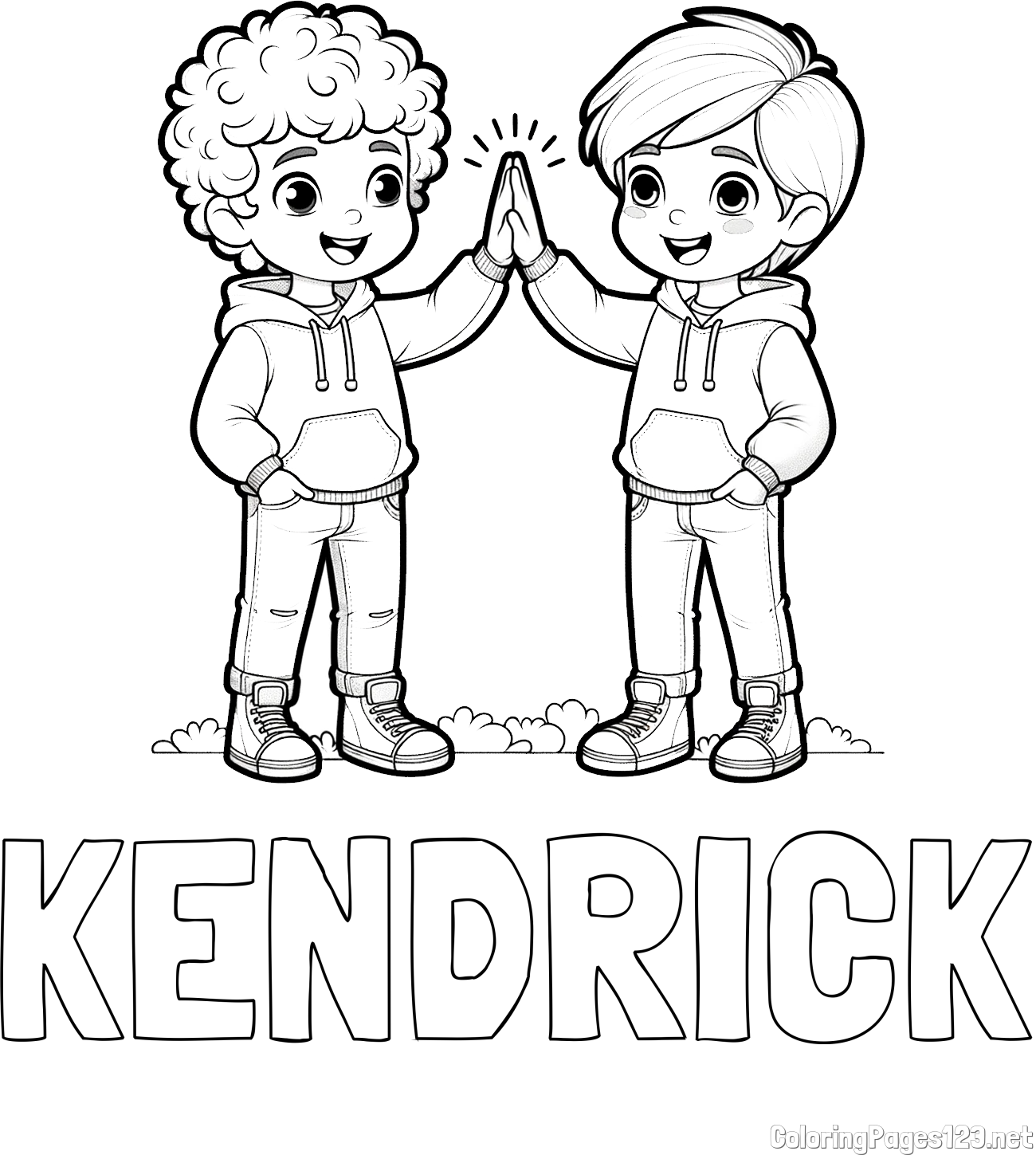 KENDRICK Coloring Page and Coloring Page of Two Boys Giving High Five (Best Friends Forever)
