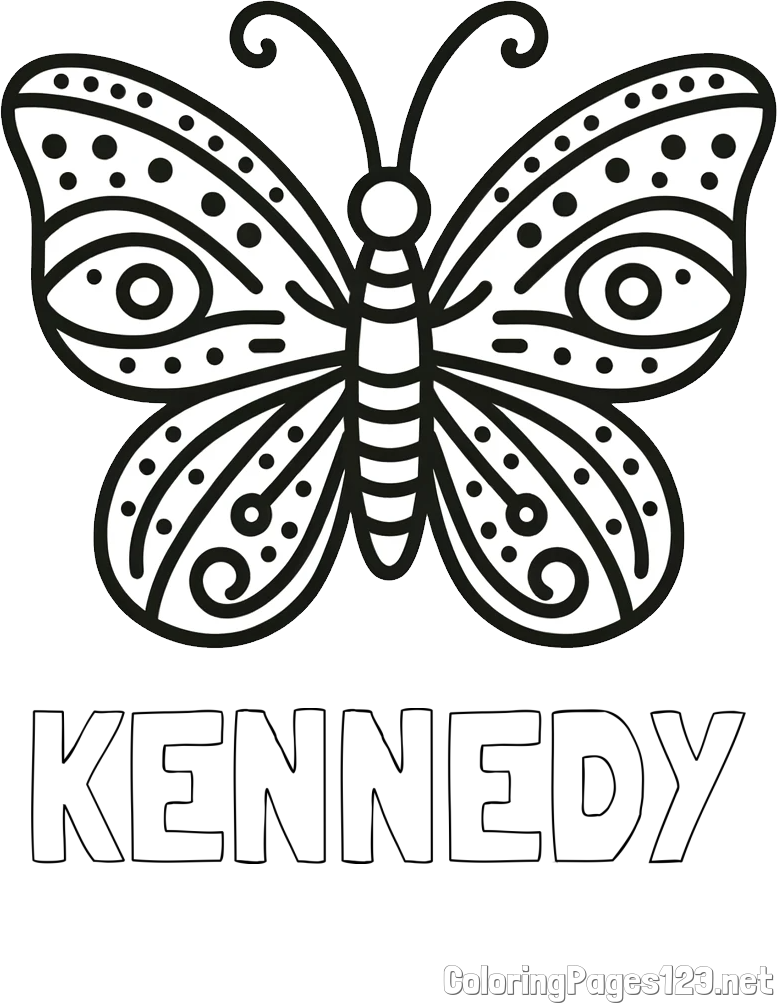 KENNEDY Coloring Page and Butterfly Coloring Page (Simple)