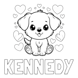 Online Created Coloring Page - KENNEDY Coloring Page and Coloring Page of a Cute Dog and Hearts