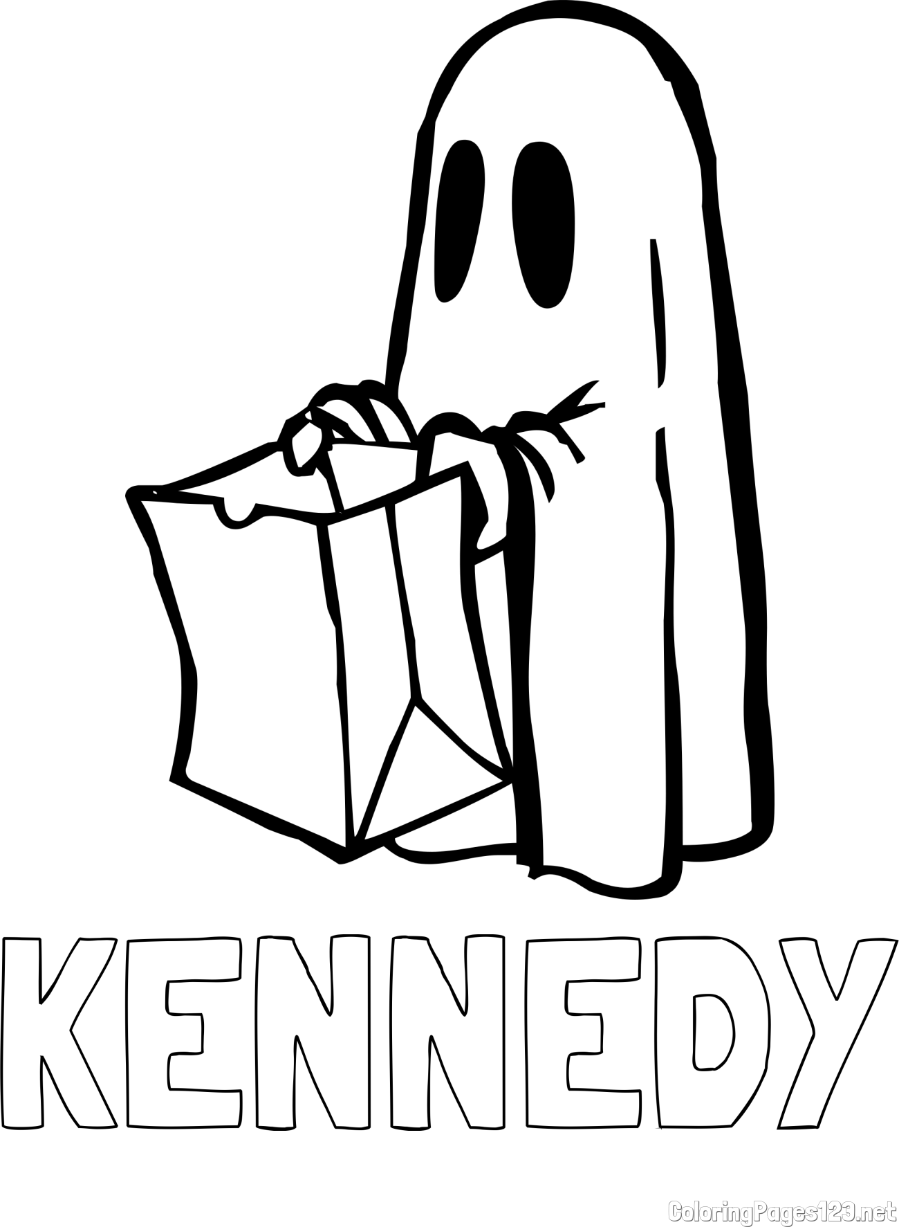 KENNEDY Coloring Page and Ghost with a Candy Bag Coloring Page