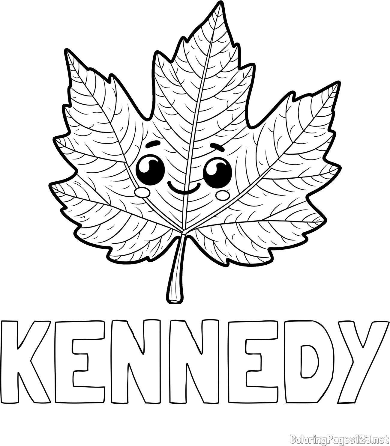 KENNEDY Coloring Page and Smiling Leaf Coloring Page for Kids