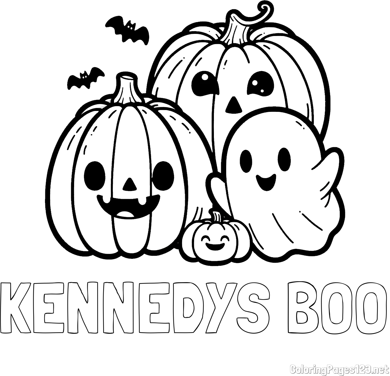 KENNEDYS BOO Coloring Page and Halloween Pumpkin and Ghost Coloring Page