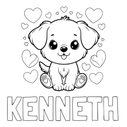 KENNETH Coloring Page and Coloring Page of a Cute Dog and Hearts