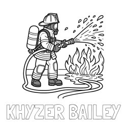 Online Created Coloring Page - KHYZER BAILEY Coloring Page and A coloring page of a firefighter and a big fire