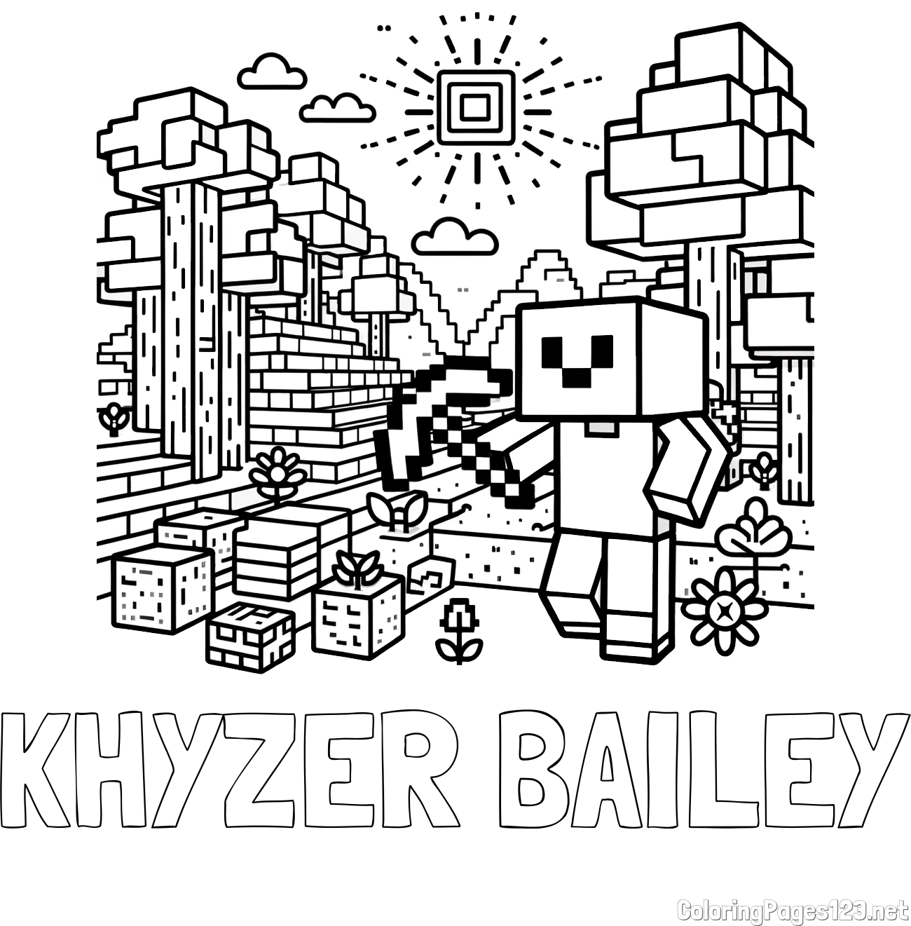 KHYZER BAILEY Coloring Page and Minecraft World Coloring Page