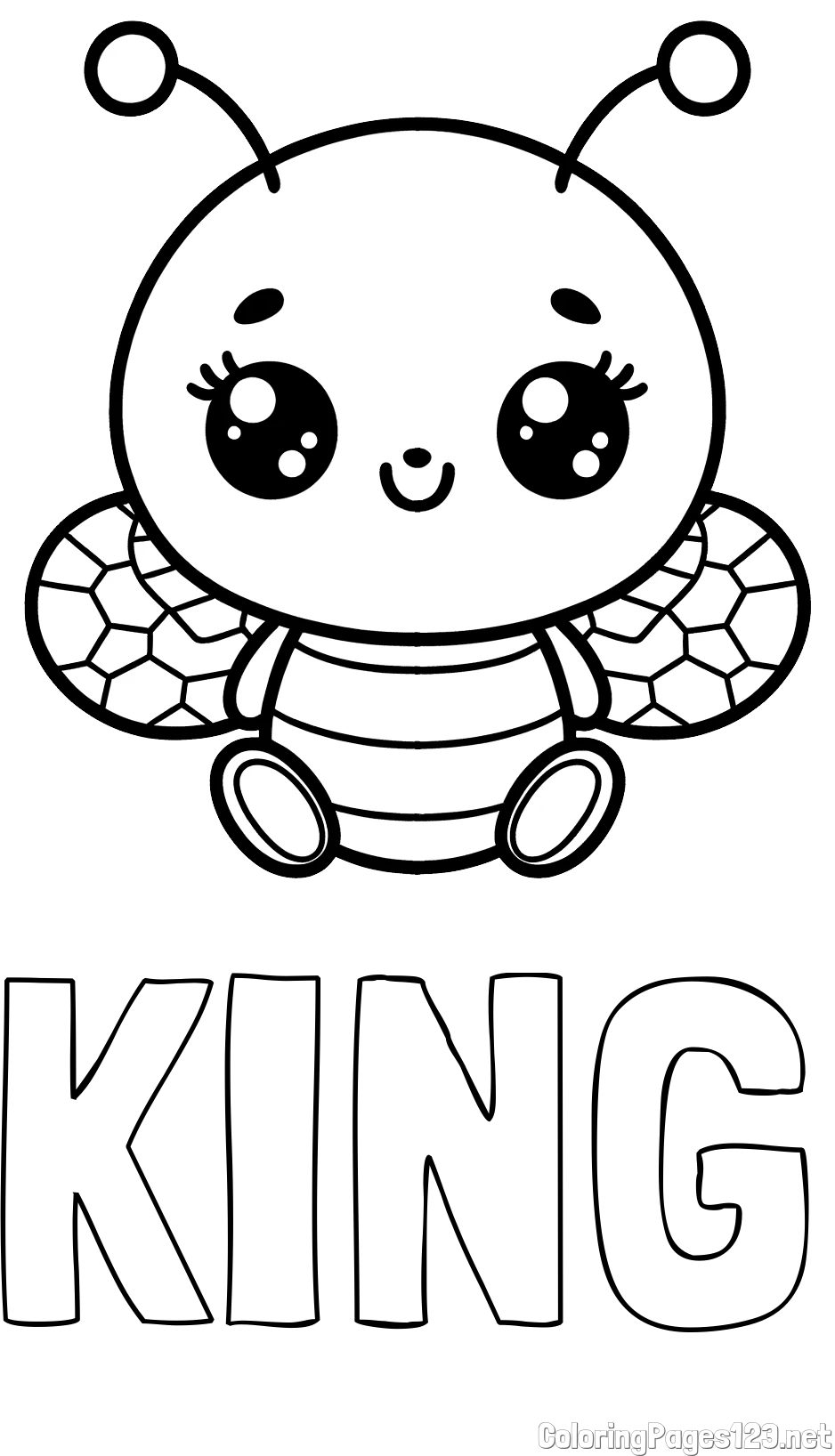 KING Coloring Page and Children's Coloring Page of a Cute Bee