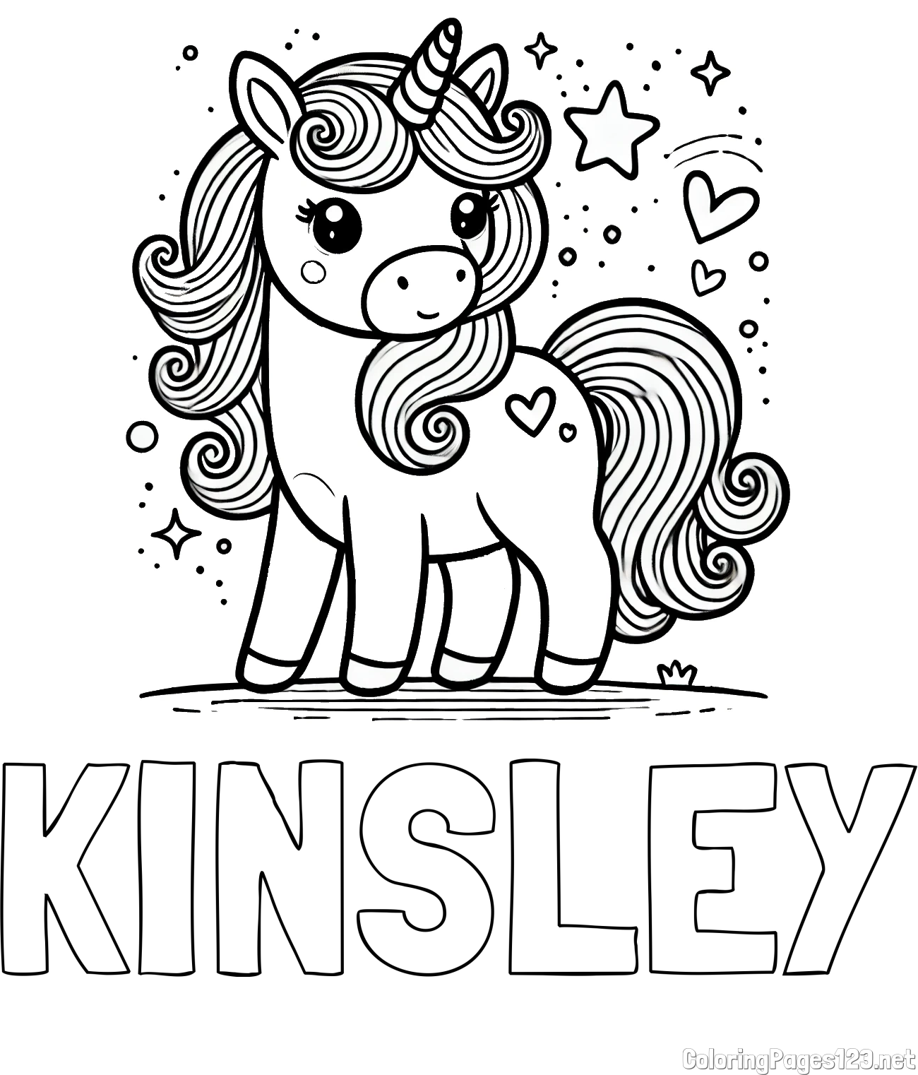 KINSLEY Coloring Page and Cute Unicorn Coloring Page