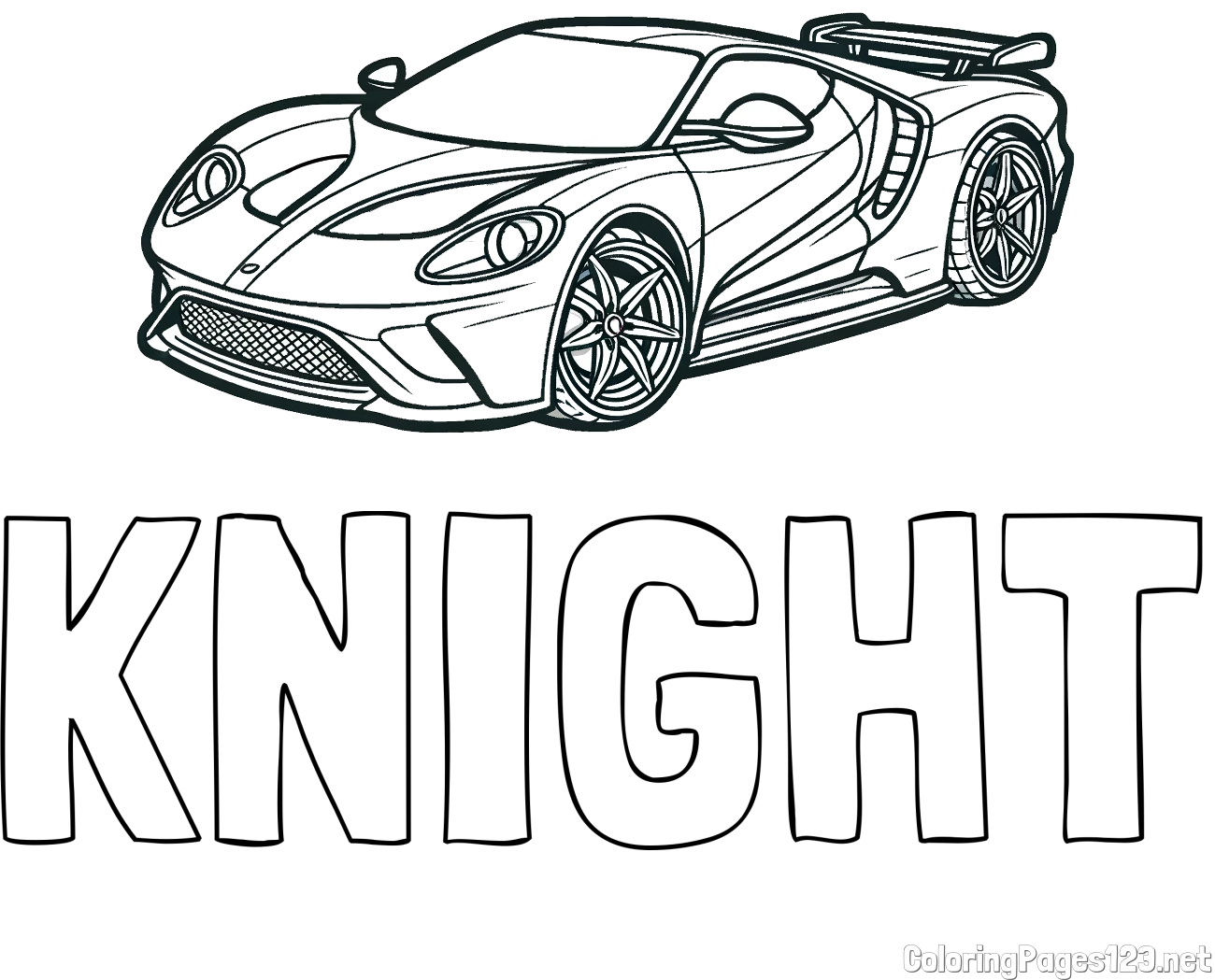 KNIGHT Coloring Page and Coloring Page of a Fast Sport's Car