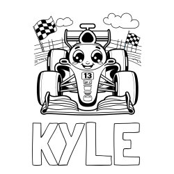 Online Created Coloring Page - KYLE Coloring Page and Children's Coloring Page of a Smiling Formula One Car