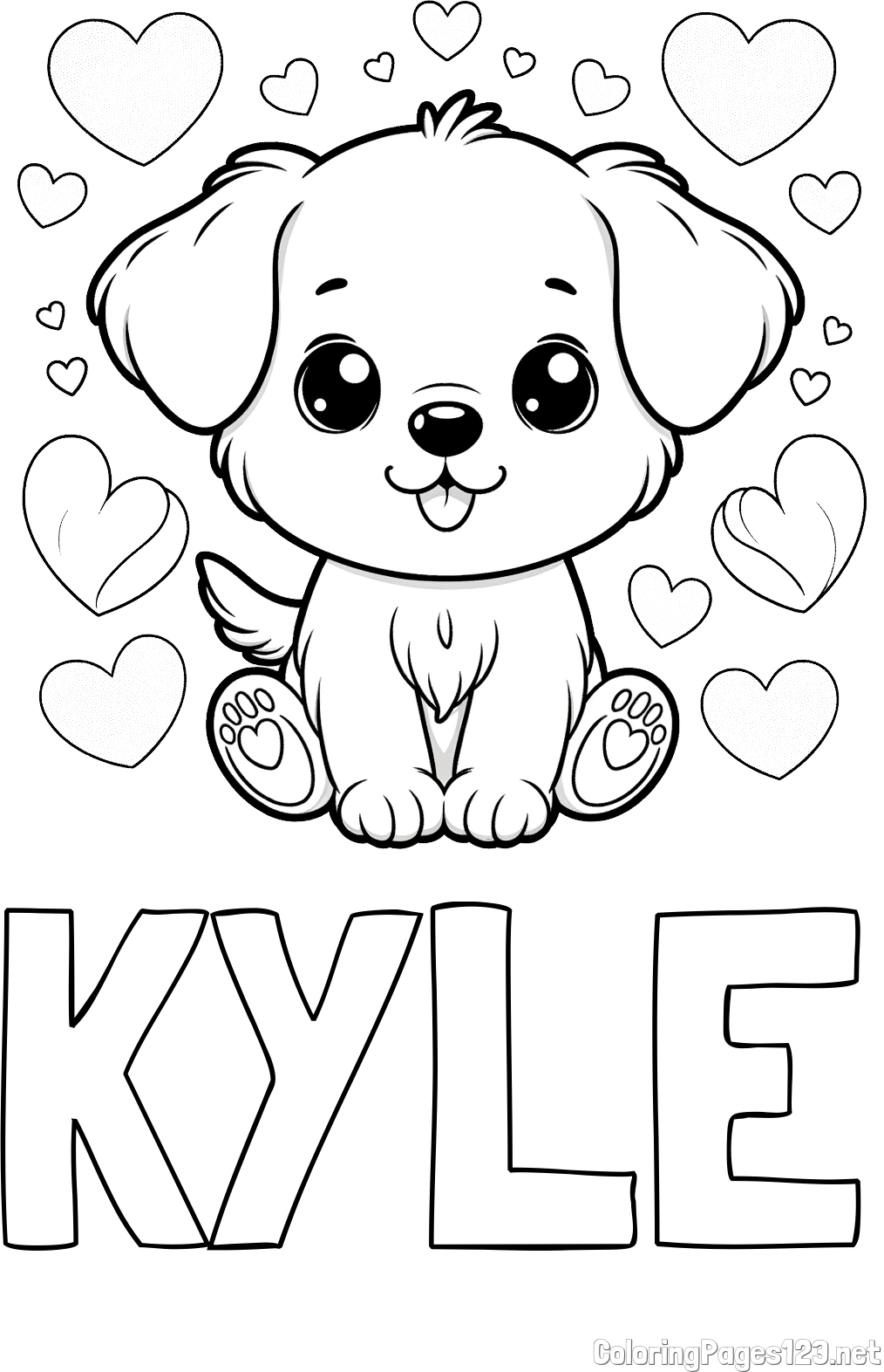KYLE Coloring Page And Coloring Page Of A Cute Dog And Hearts KYLE Coloring Page And Coloring Page Of A Cute Dog And Hearts