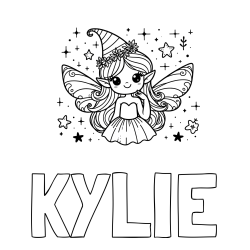 KYLIE Coloring Page and Coloring Page of a Cute and Smiling Magical Fairy