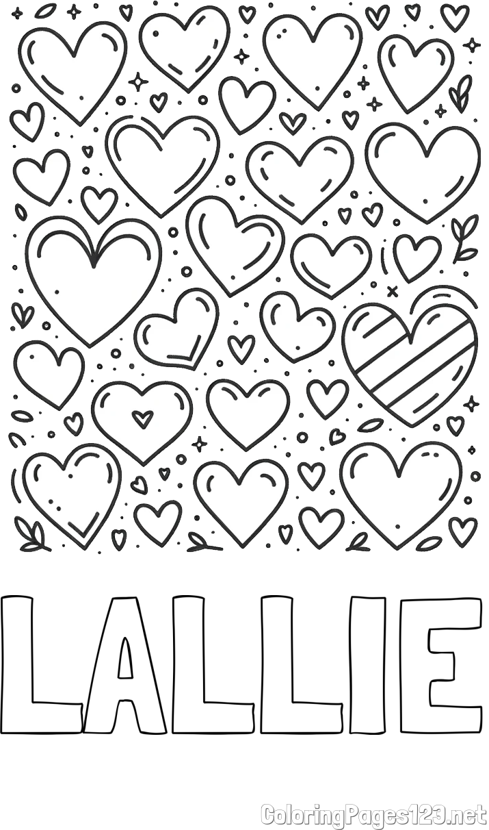 LALLIE Coloring Page and Children's Coloring Page of Many Hearts