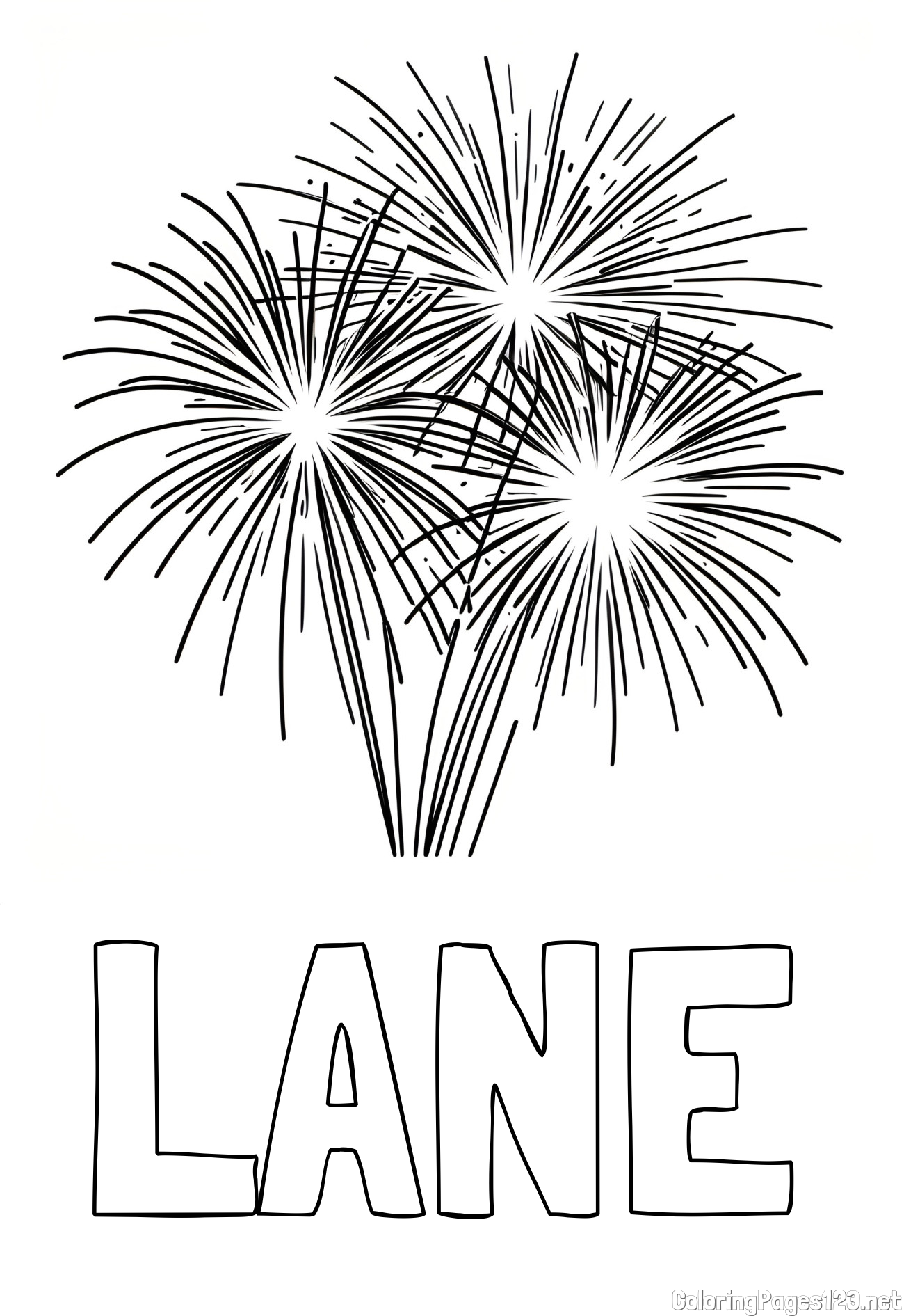 LANE Coloring Page and Beautiful Fireworks Coloring Page