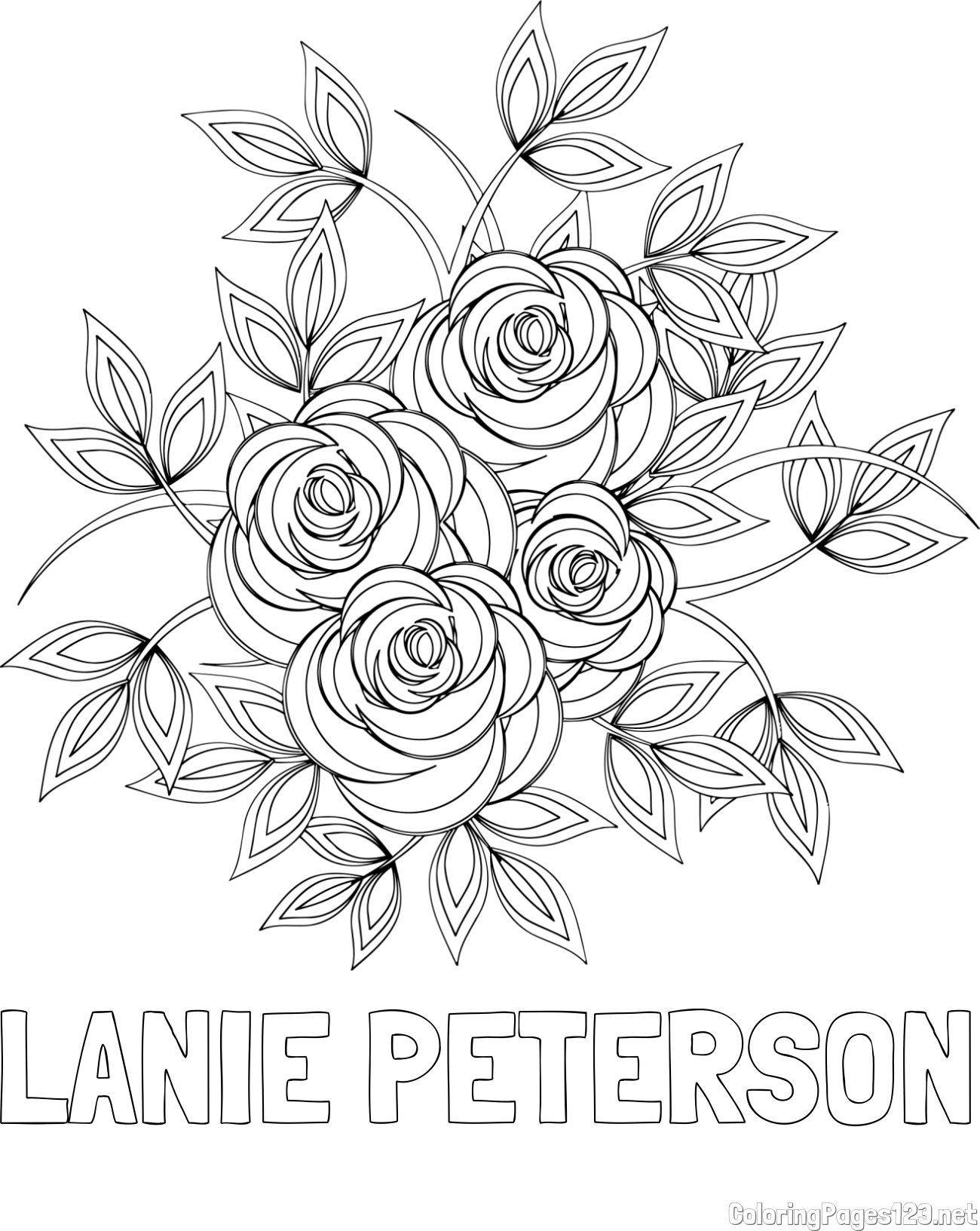 LANIE PETERSON Coloring Page alongside Rose Mandala Coloring Page
