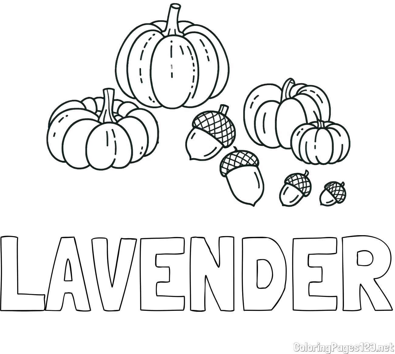 LAVENDER Coloring Page and Autumn Harvest Coloring Page - Acorns and Pumpkins