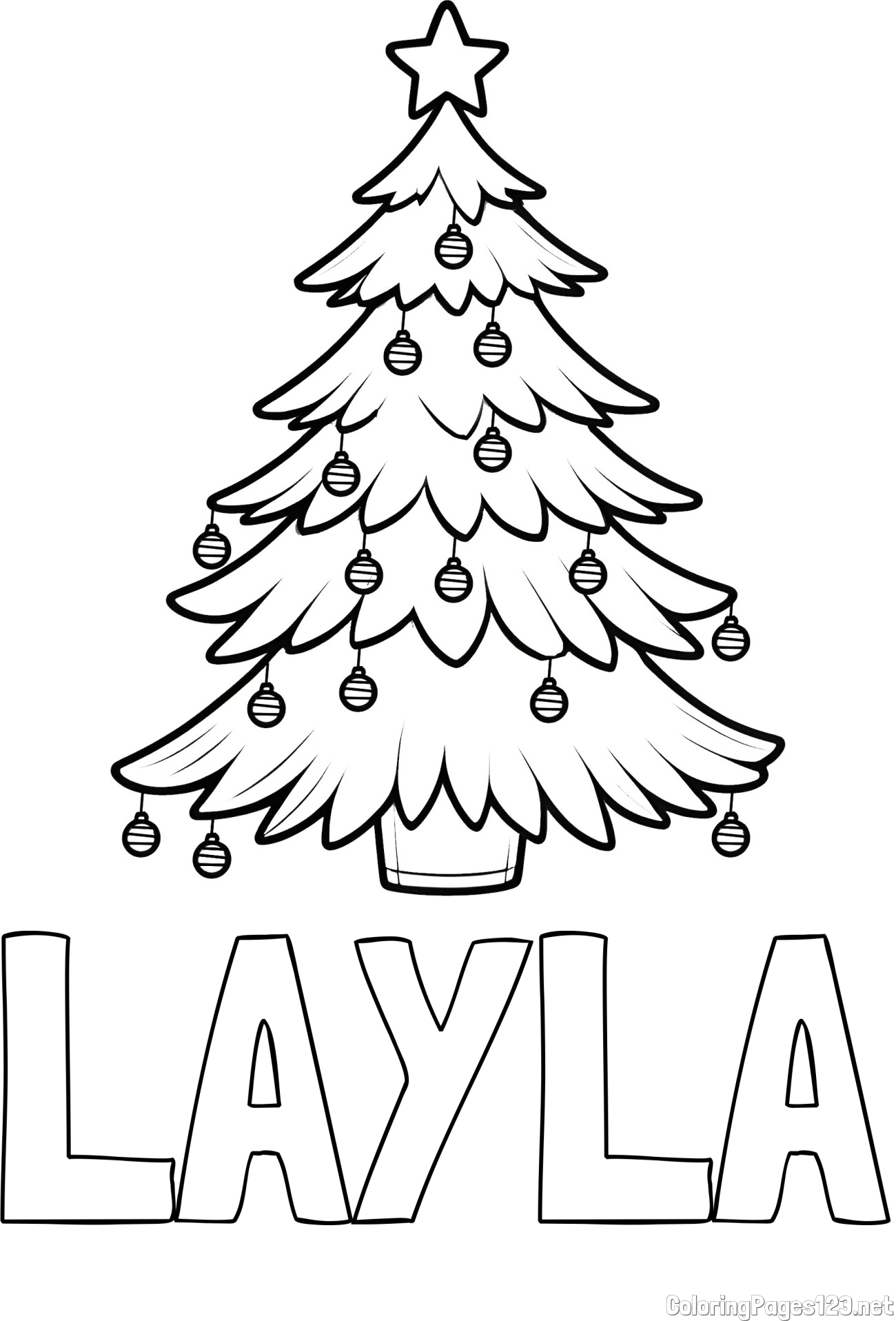 LAYLA Coloring Page and Christmas Tree with Star and Ornaments Coloring Page