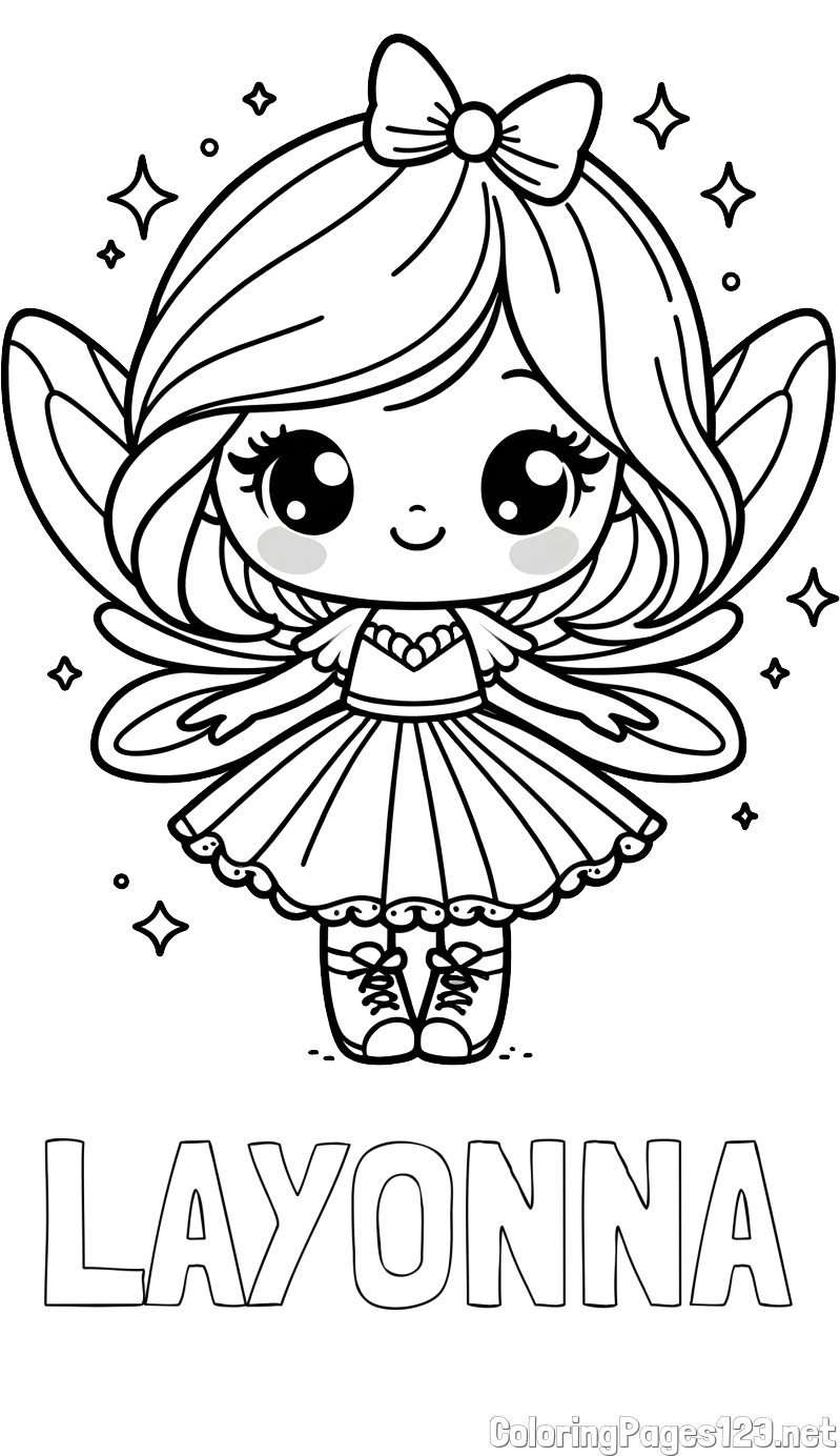 LAYONNA Coloring Page and Coloring Page of a Magical Fairy with a Cute Face