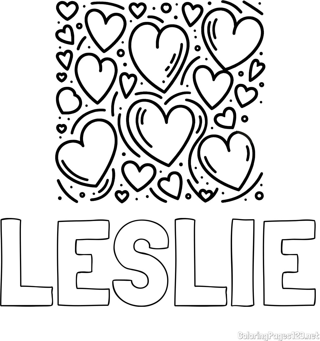 LESLIE Coloring Page and Free Printable Coloring Page of Hearts