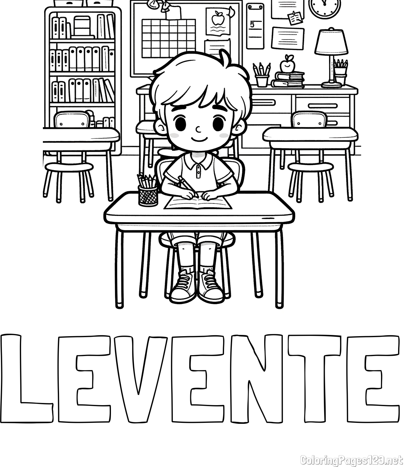 LEVENTE Coloring Page and Cute Student in Class Coloring Page