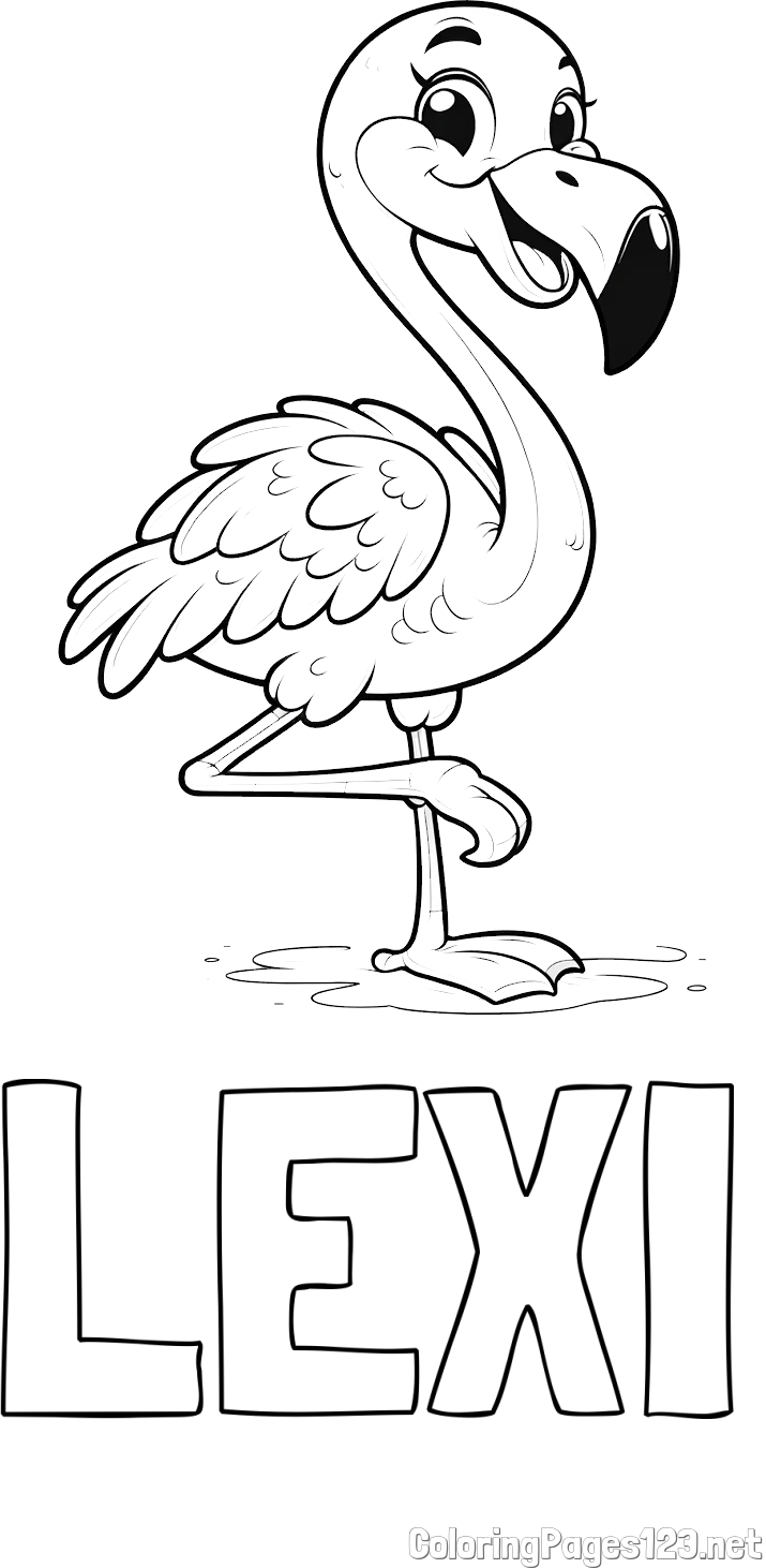 LEXI Coloring Page and Coloring Page of a Cute Smiling Flamingo
