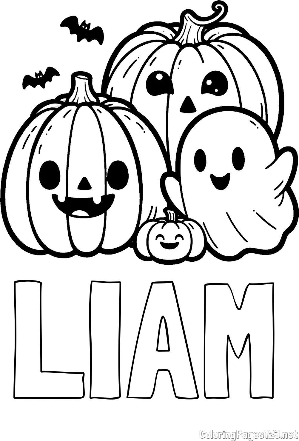 LIAM Coloring Page and Halloween Pumpkin and Ghost Coloring Page