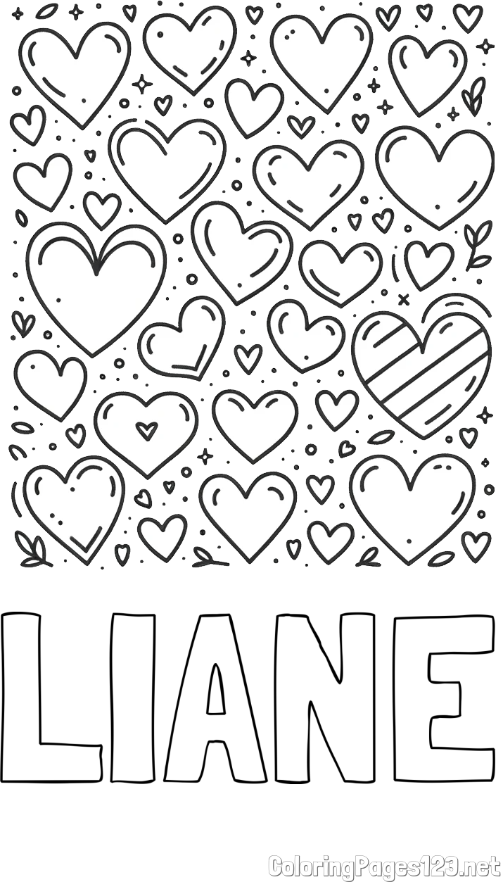 LIANE Coloring Page and Children's Coloring Page of Many Hearts