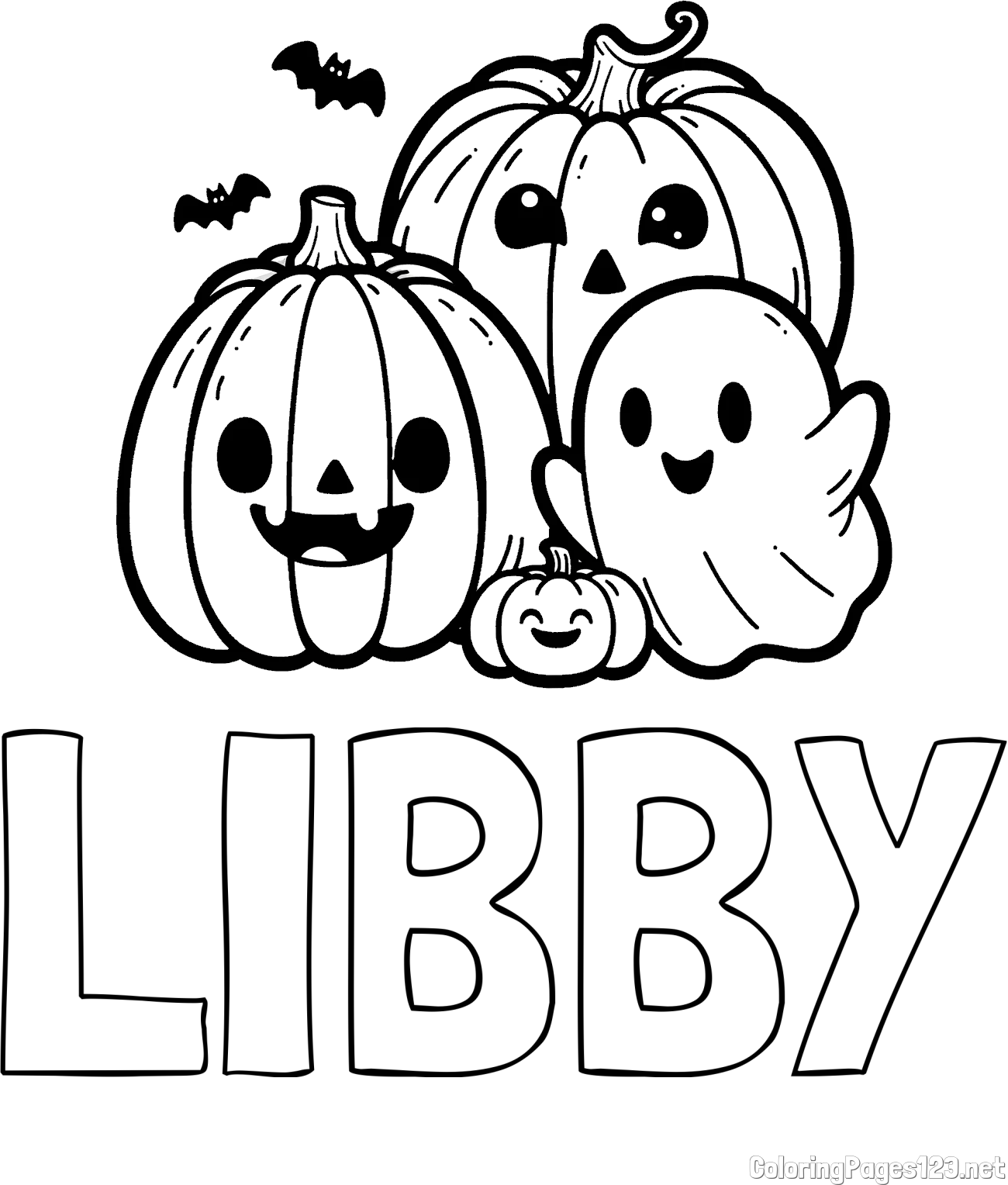 LIBBY Coloring Page and Halloween Pumpkin and Ghost Coloring Page