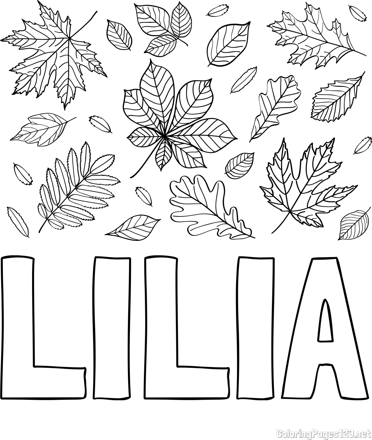 LILIA Coloring Page and Autumn Leaves Coloring Page