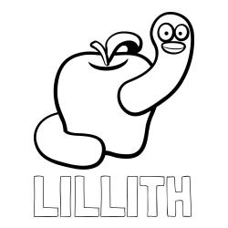Online Created Coloring Page - LILLITH Coloring Page and Apple and Smiling Worm Coloring Page