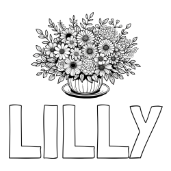 Online Created Coloring Page - LILLY Coloring Page and Beautiful Bouquet of Flowers Coloring Page