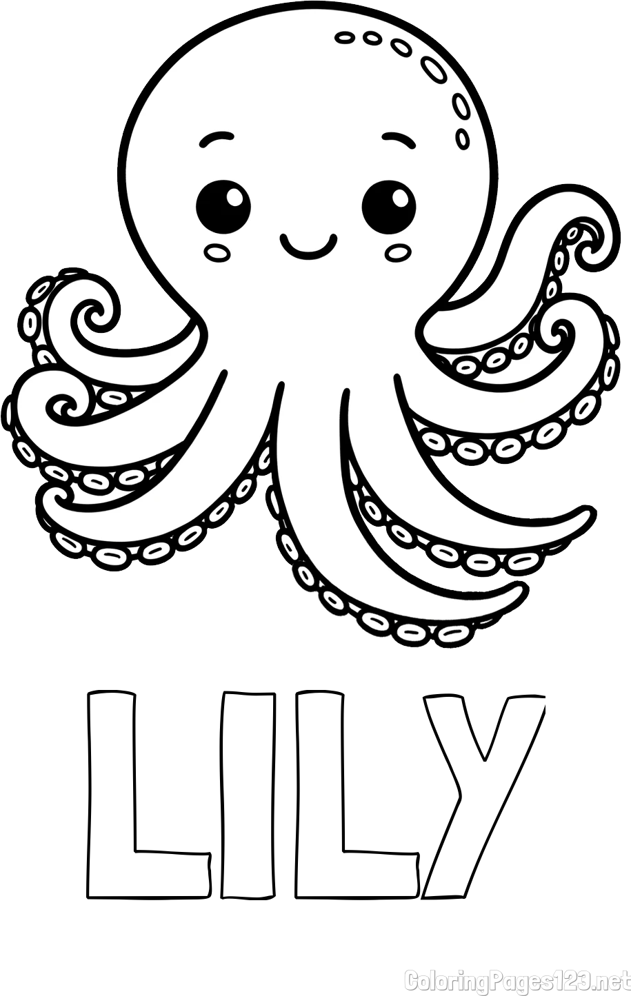LILY Coloring Page alongside Easy Coloring Page of a Simple Octopus