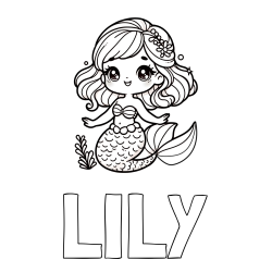 LILY Coloring Page and Coloring Page of a Charming Mermaid