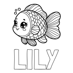 LILY Coloring Page and Coloring Page of a Cute Fish