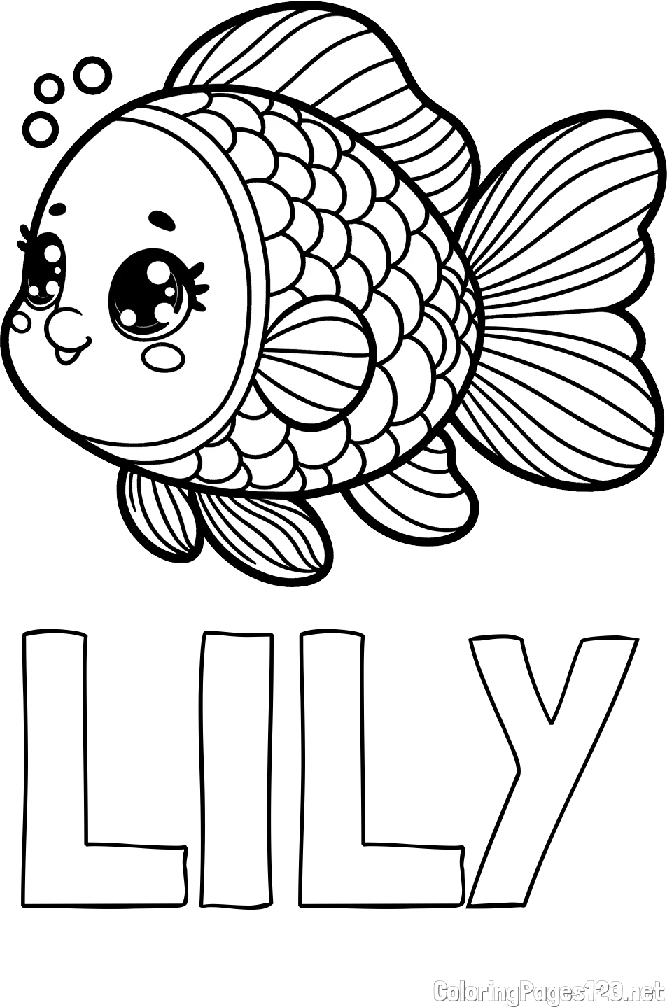 LILY Coloring Page and Coloring Page of a Cute Fish