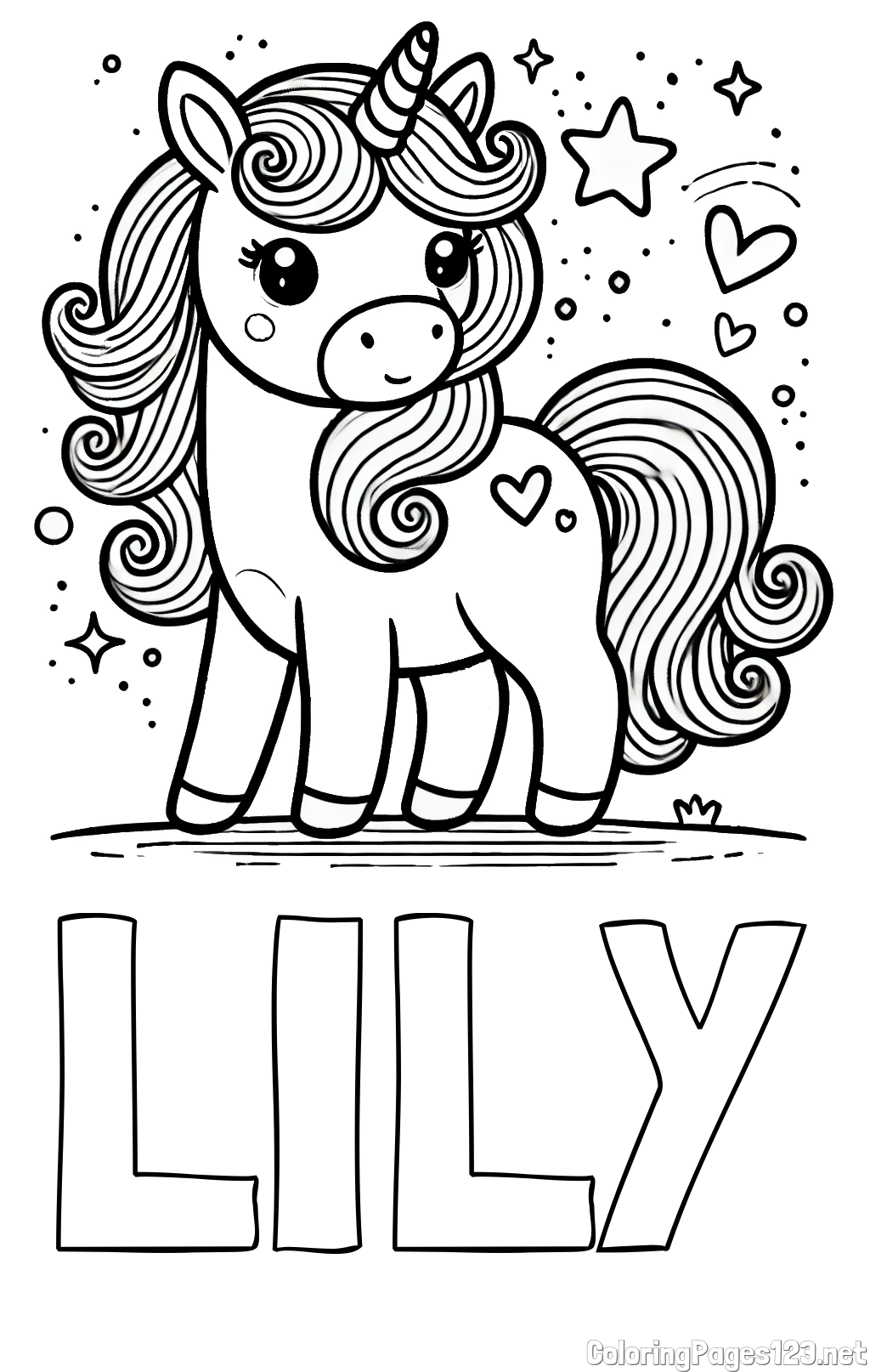 LILY Coloring Page and Cute Unicorn Coloring Page