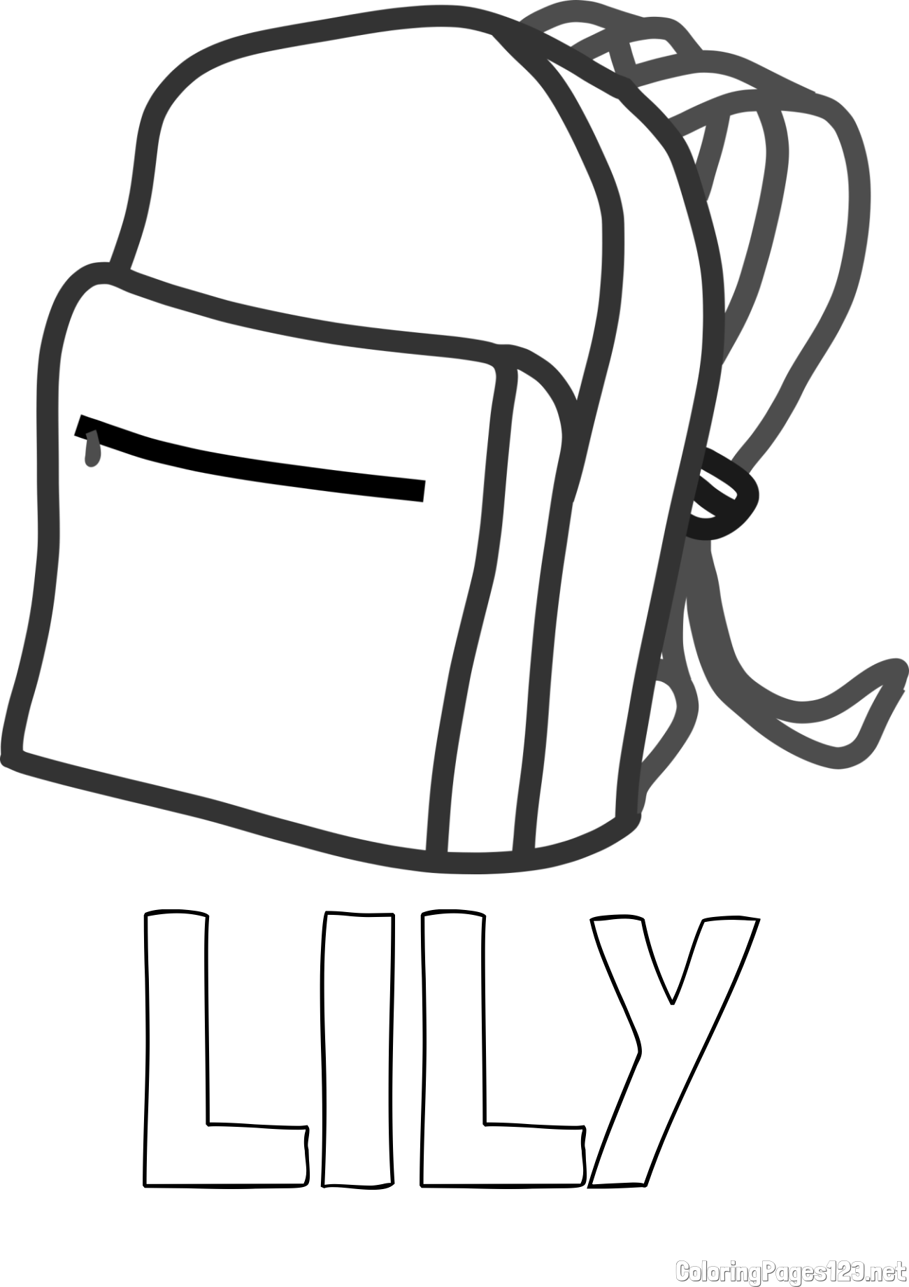LILY Coloring Page and School Backpack Coloring Page