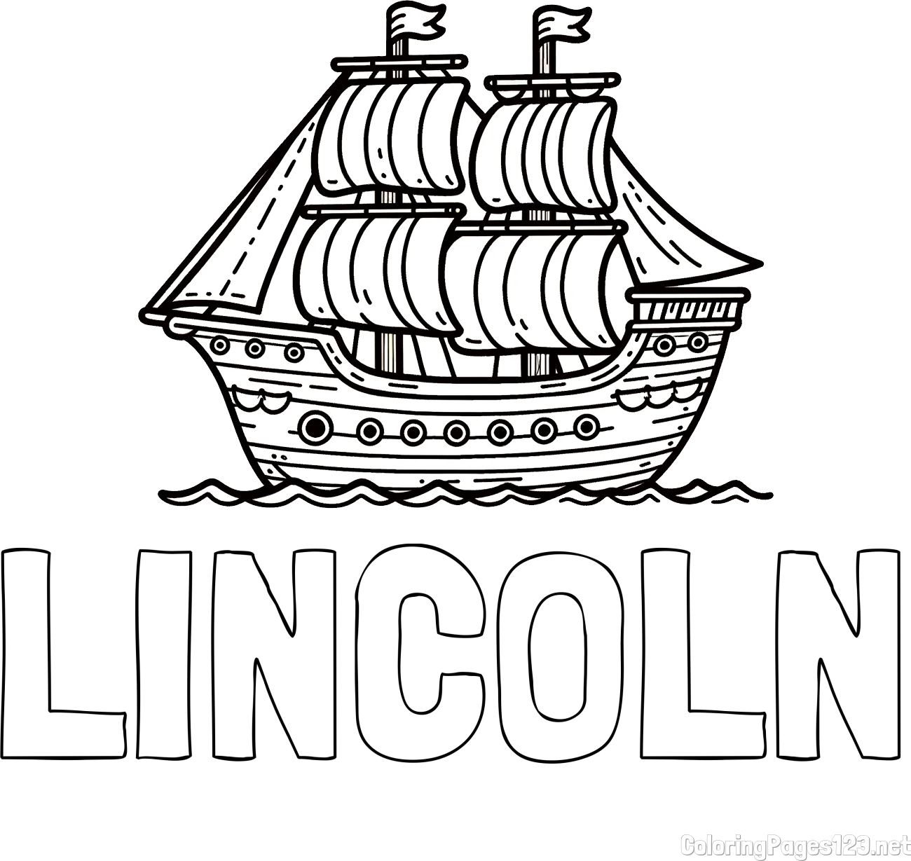LINCOLN Coloring Page alongside Pirate Ship Coloring Page