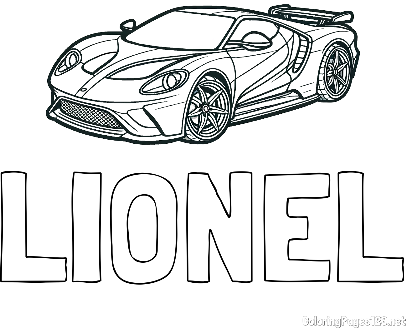 LIONEL Coloring Page alongside Coloring Page of a Fast Sport's Car