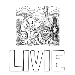 Online Created Coloring Page - LIVIE Coloring Page and Beautiful Animal Coloring Page - Lion Family, Elephant, Giraffe, and Zebra