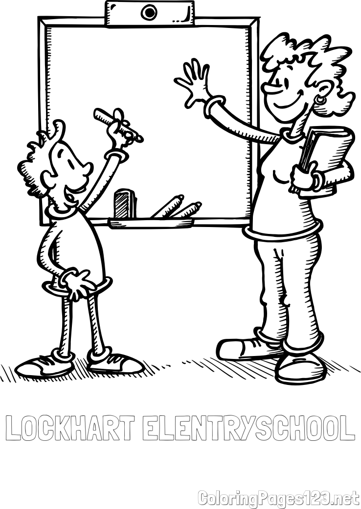 LOCKHART ELENTRYSCHOOL Coloring Page and School Coloring Page of a Teacher and a Student