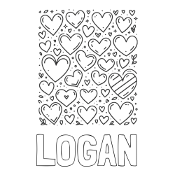 LOGAN Coloring Page and Children's Coloring Page of Many Hearts
