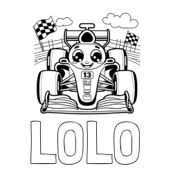 Online Created Coloring Page - LOLO Coloring Page and Children's Coloring Page of a Smiling Formula One Car