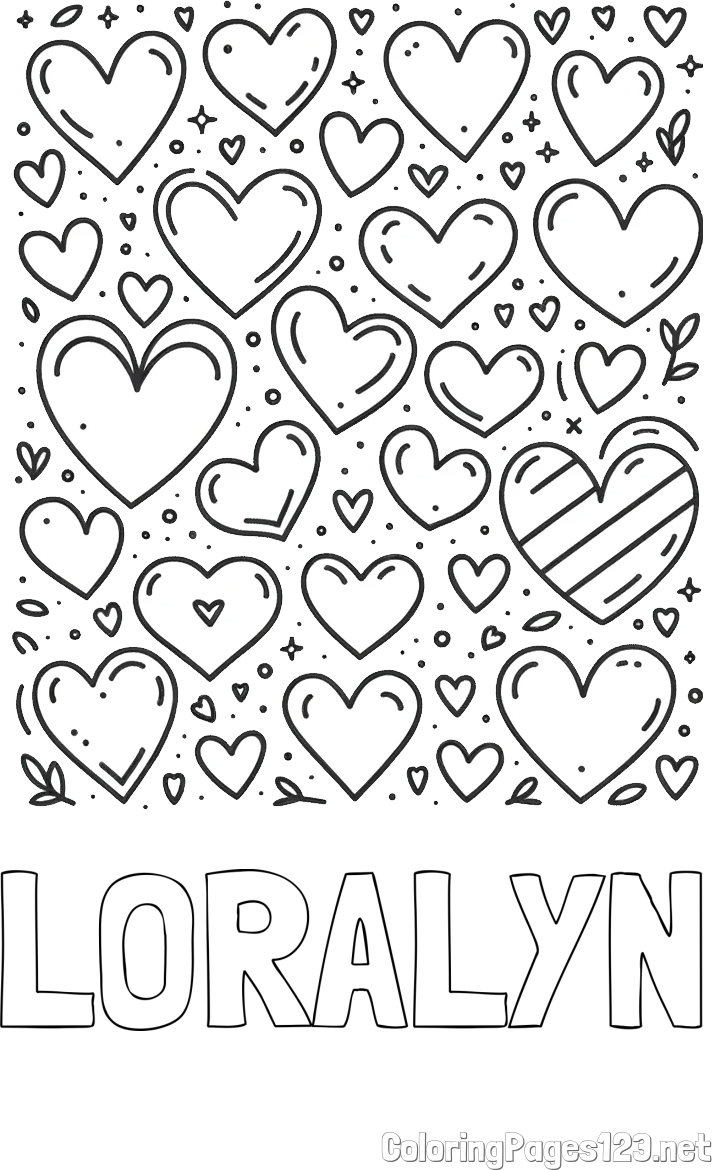 LORALYN Coloring Page and Children's Coloring Page of Many Hearts