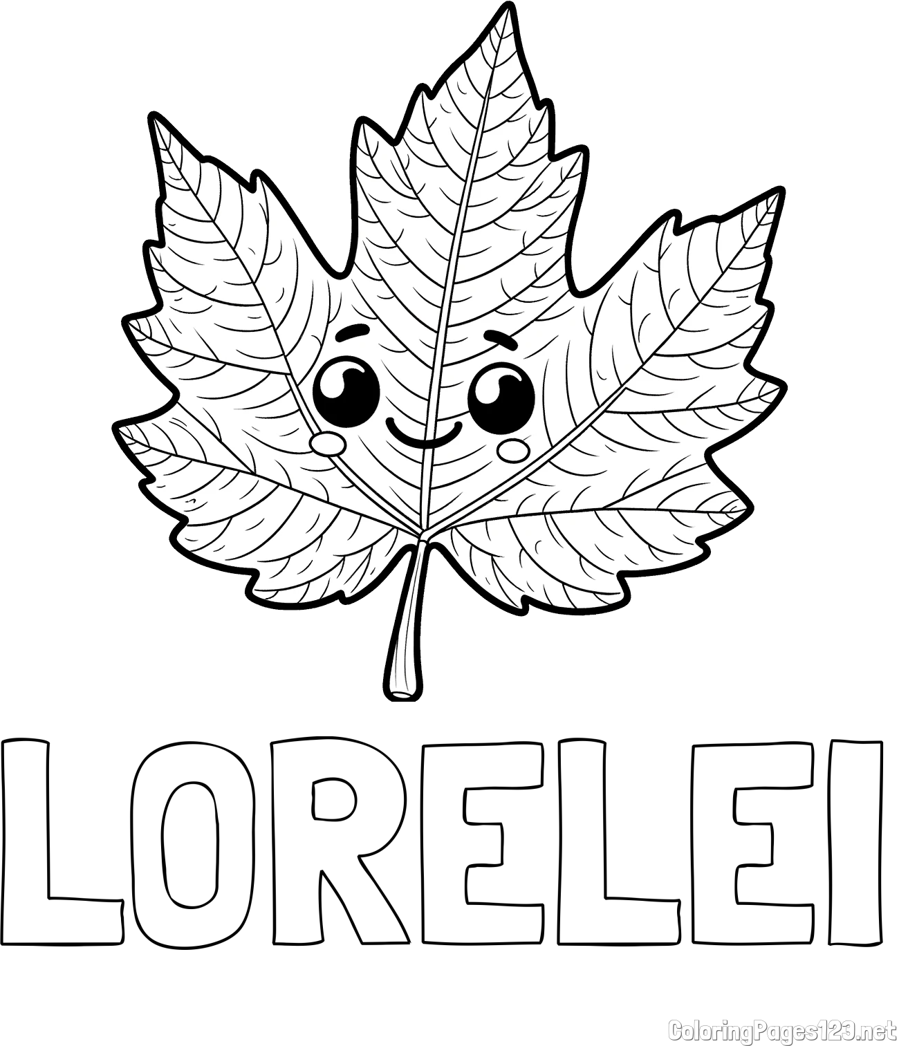 LORELEI Coloring Page and Smiling Leaf Coloring Page for Kids