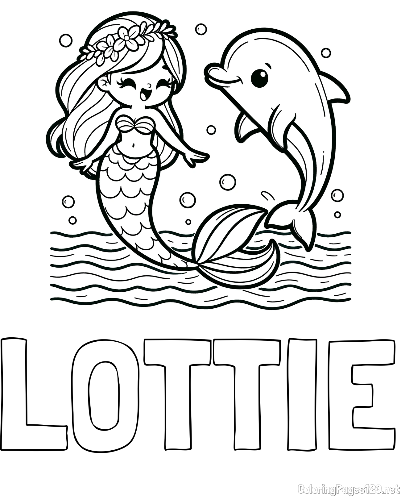 LOTTIE Coloring Page and Coloring Page of a Cute Mermaid Dancing with a Dolphin