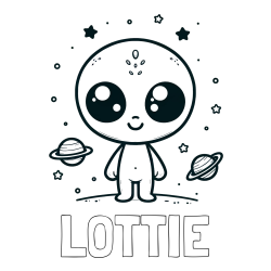 Online Created Coloring Page - LOTTIE Coloring Page and Cute Alien Coloring Page - Smiling with Planets and Stars