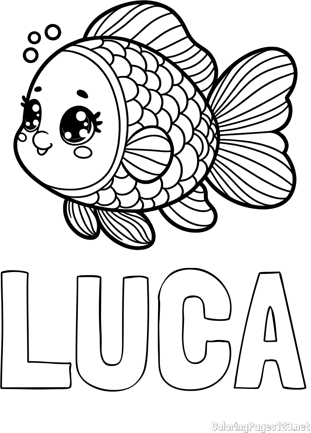LUCA Coloring Page and Coloring Page of a Cute Fish