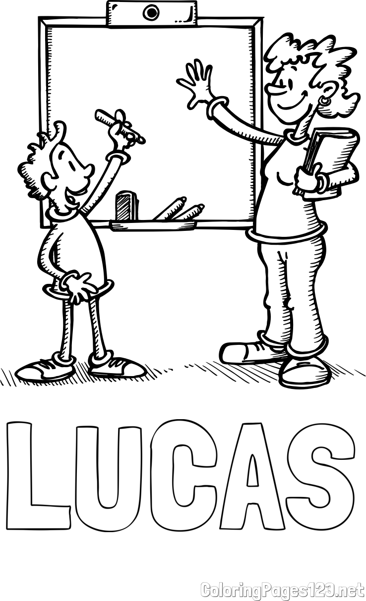 LUCAS Coloring Page and School Coloring Page of a Teacher and a Student