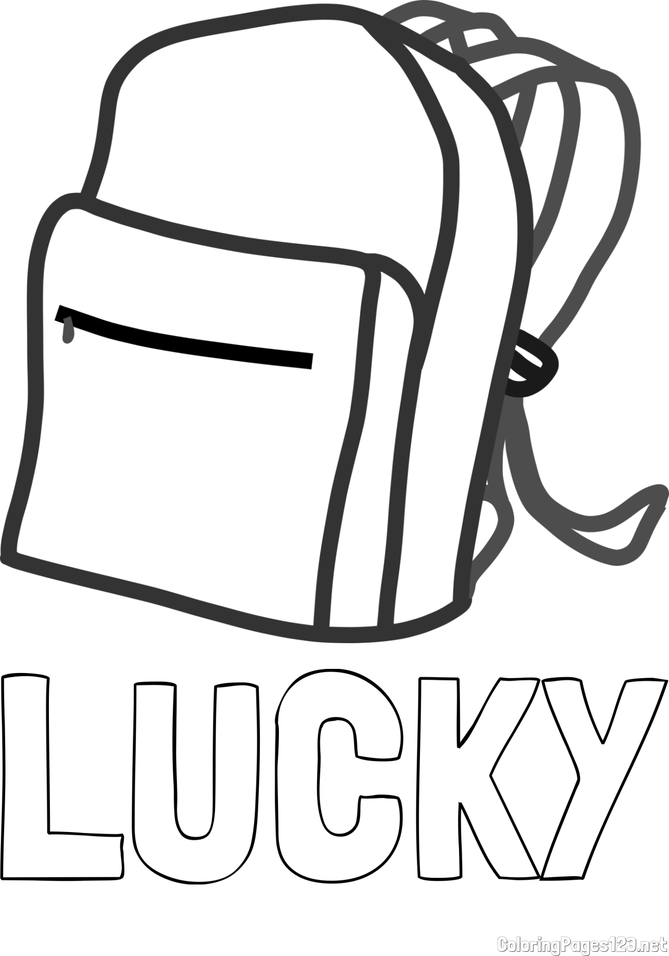 LUCKY Coloring Page and School Backpack Coloring Page