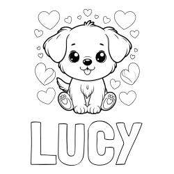 LUCY Coloring Page and Coloring Page of a Cute Dog and Hearts